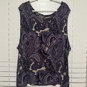 Vikki Vi Womens 4X Purple Paisley Sleeveless Tank Top Scoop Neck VX141013 USA